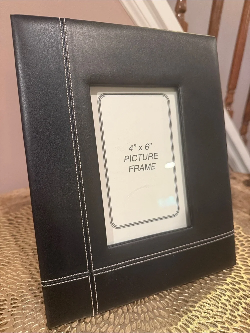 Black Leather 4x6 Picture Frame with White Stitching
